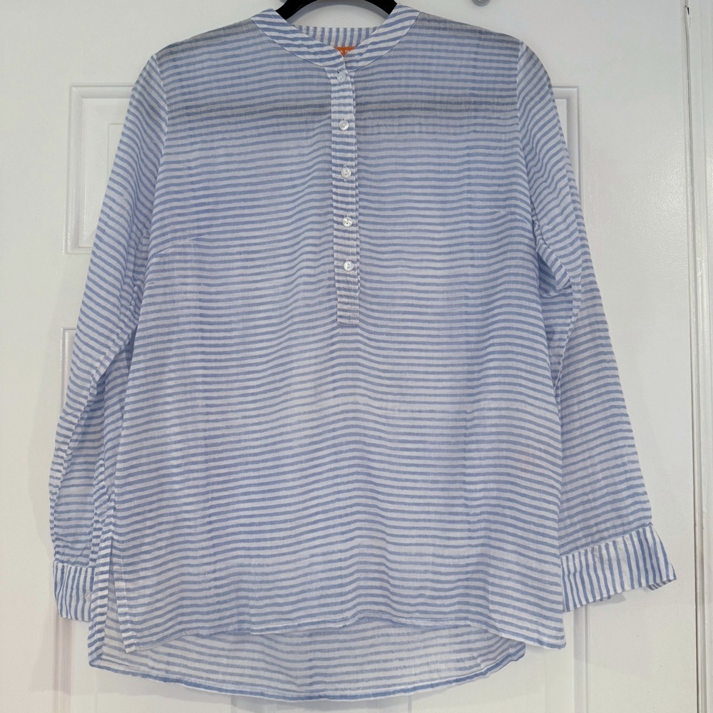 Tuckernuck Oliphant Blue White Striped Cotton Tunic Top Long Sleeve Small